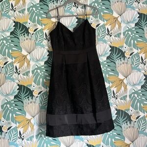 Aidan Mattox Black Embroidered Lace Floral Pleated A-Line Dress Womens Sz 10 EUC